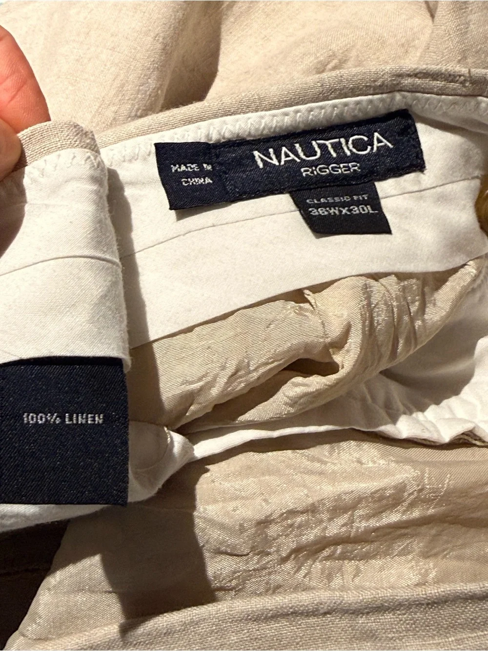 Nautica Men's Khaki Linen-Blend Chinos in Light Beige